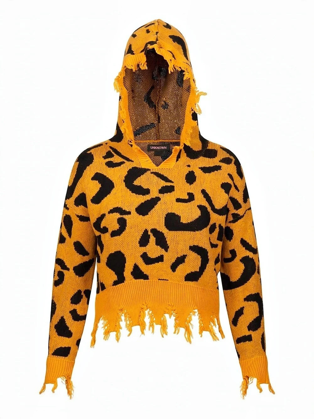 Orange & Black Leopard Print Hooded Sweater